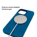 Husa Midnight Blue Iphone Alcantara HD Radoni iphone 14.15, 16 pro max si pro Magsafe